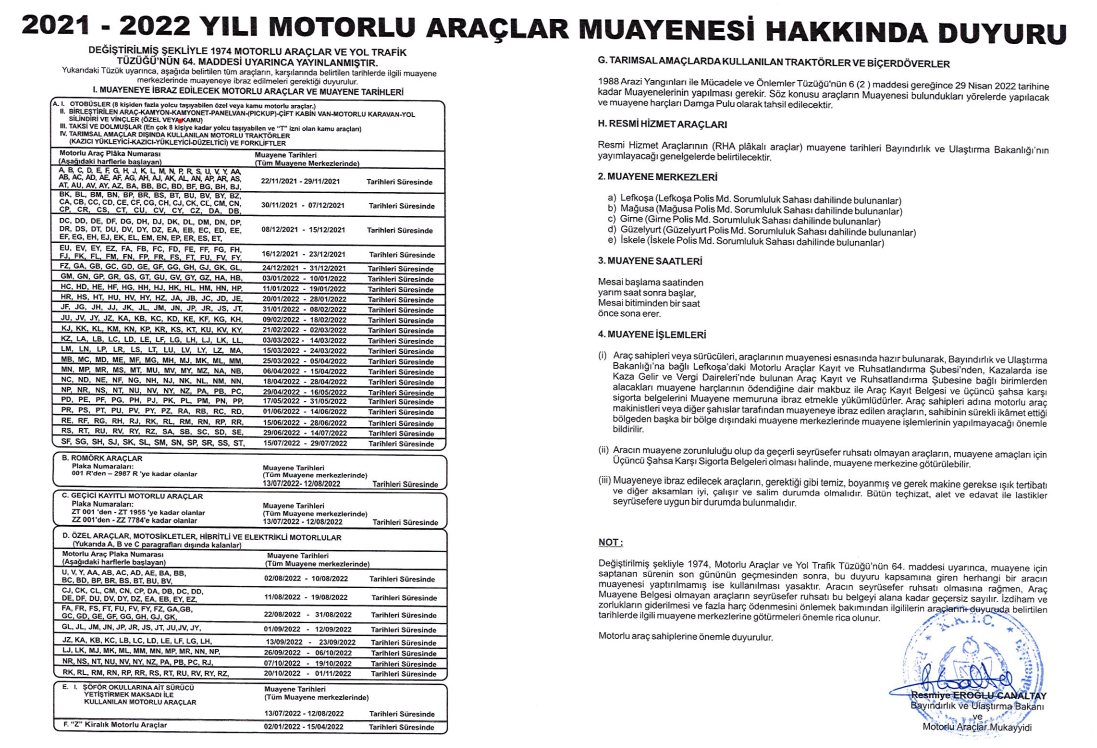 2021-2022 Motorlu Araçlar Muayene tarihleri açıklandı