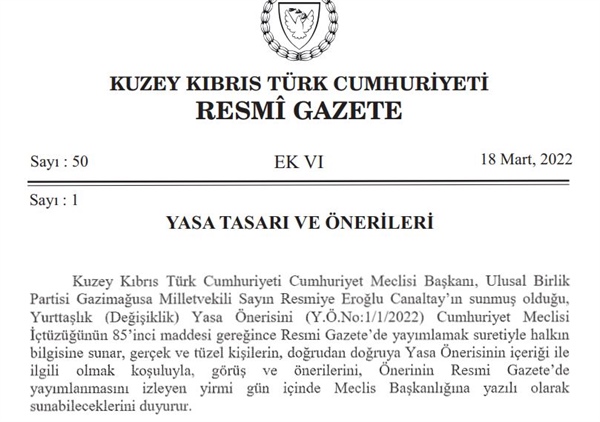 Evlat edinilen çocuklara KKTC yurttaşlığı hakkını düzenleyen yasa önerisi hazırlandı