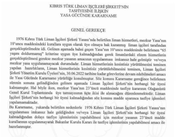 Kıbrıs Türk Liman İşçileri Şirketi tasfiye ediliyor