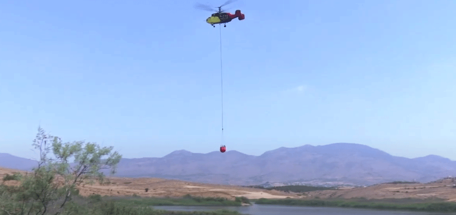 Yangın helikopteri ile ilk tatbikat