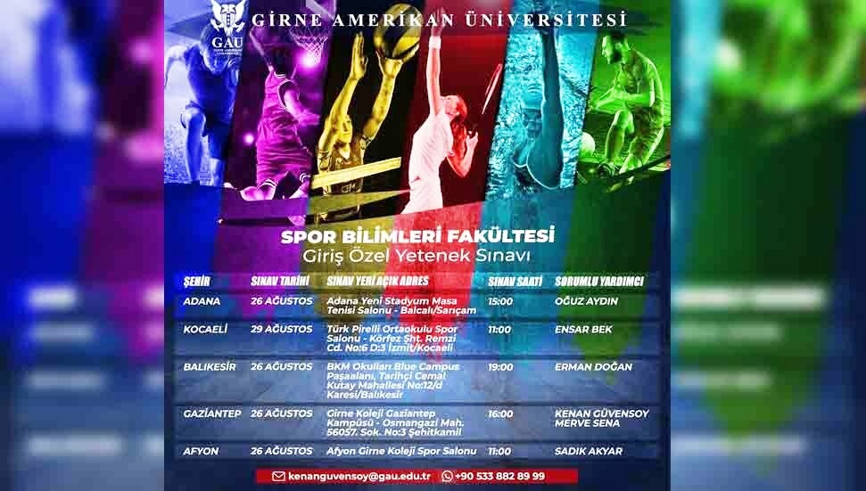 GAÜ Spor Bilimleri Fakültesi Türkiye Özel Yetenek Sınavları başlıyor