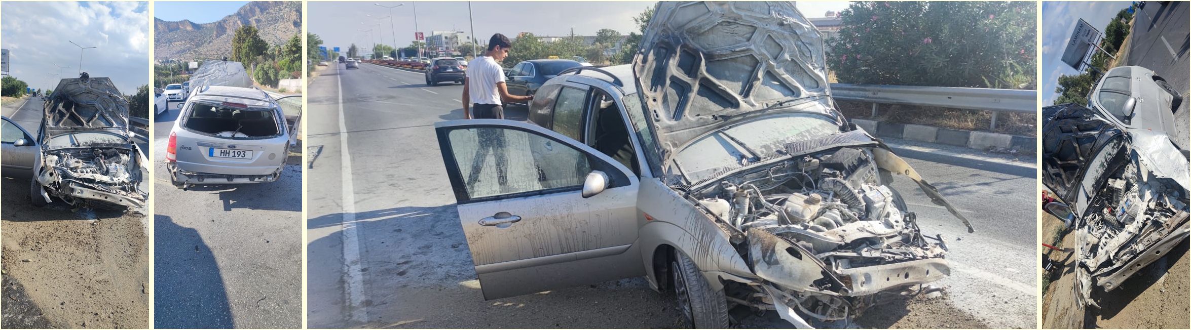 Direksiyon hakimiyetini kaybedip çelik bariyerlere çarptı, çarpma sonucu araç alev aldı