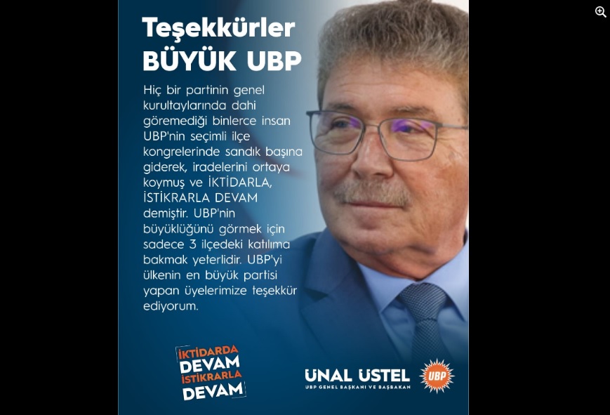 Üstel: Binlerce insan, UBP’nin ilçe kongrelerinde “istikrarla devam” dedi