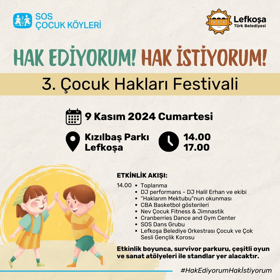 “3. Çocuk Hakları Festivali” 9 Kasım’da Lefkoşa Kızılbaş Parkı’nda yapılacak