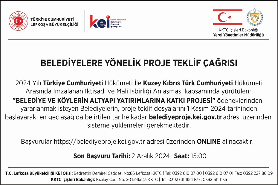 Türkiye’nin Lefkoşa Büyükelçiliği’nden Belediyelere yönelik proje teklif çağrısı