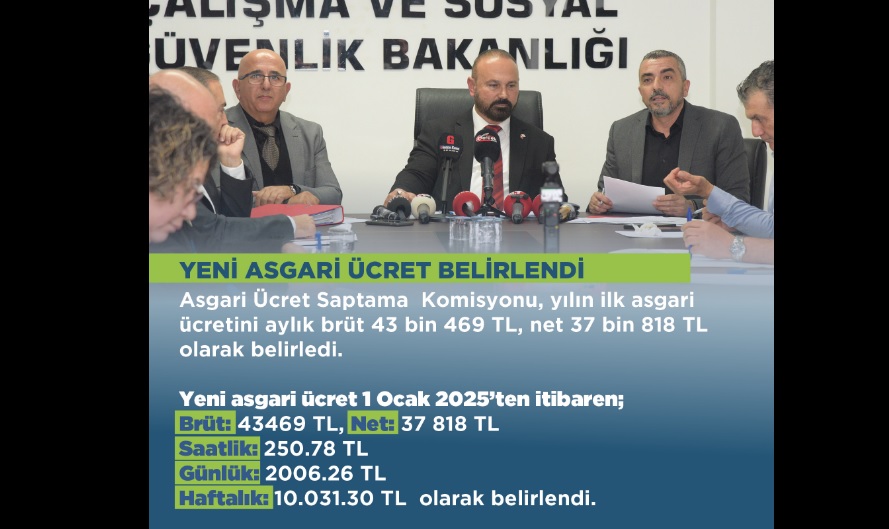 Asgari ücret aylık net 37 bin 818 TL olarak belirlendi