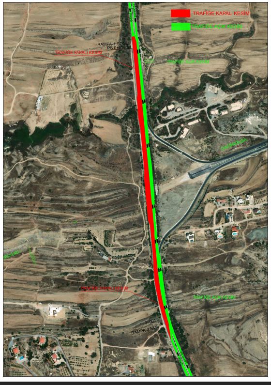 Lefkoşa – Girne ana yolunda çalışma nedeniyle trafik tek şeritten veriliyor
