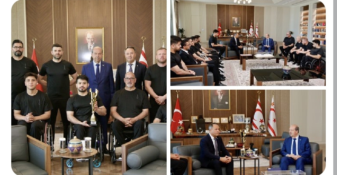 Cumhurbaşkanı Tatar, KKTC Engelliler Spor Federasyonu Başkanı Ahmet Akdeniz ve Vakıflar Tekerlekli Sandalye Basketbol takımını kabul etti